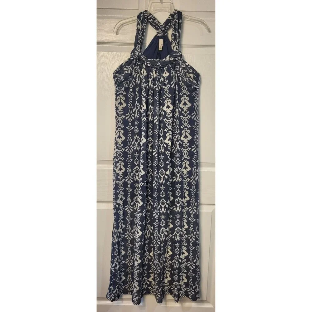 NWT Greylin Maxi Halter Racer Back Linen Look Wedding Guest Dress Size S Beach